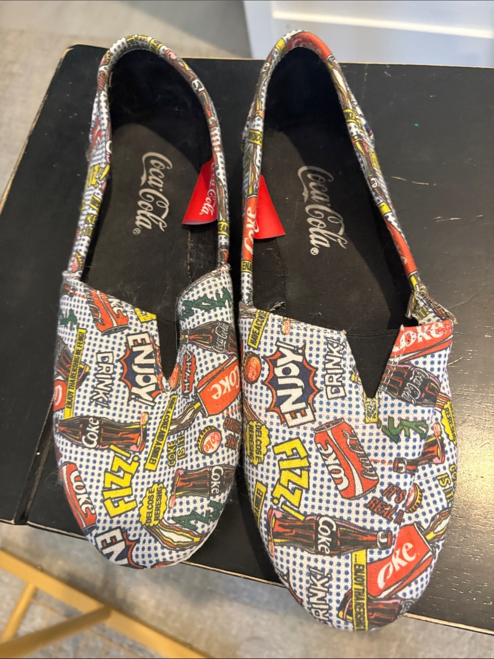 Coca-Cola Pop Art Slip-Ons in Red, Yellow, Green, Black, White
